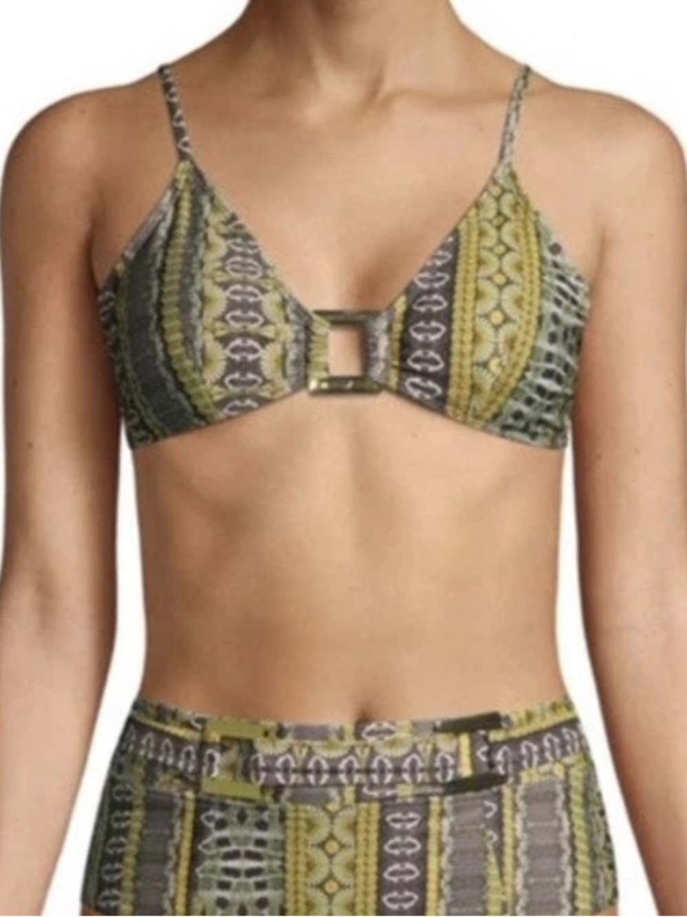 NWT Nicole Miller Triangle Bikini Top Large Boho Resort Geometric Print